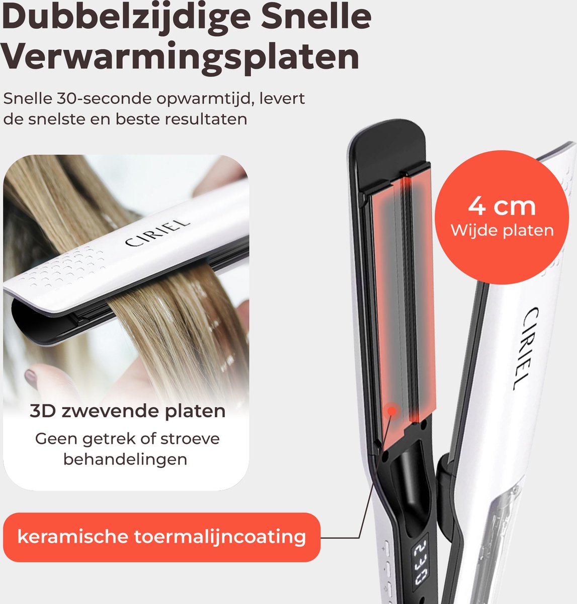 CIRIEL SteamSilk™ Stoom Stijltang - Wit