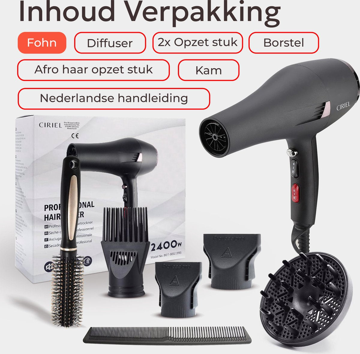 Ciriel Föhn Met Diffuser 2400W Incl. haarborstel