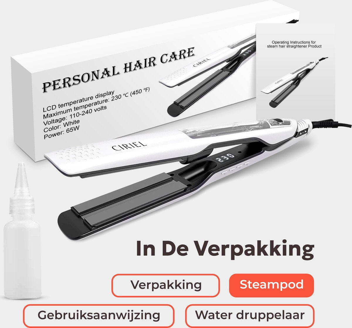 CIRIEL SteamSilk™ Stoom Stijltang - Wit