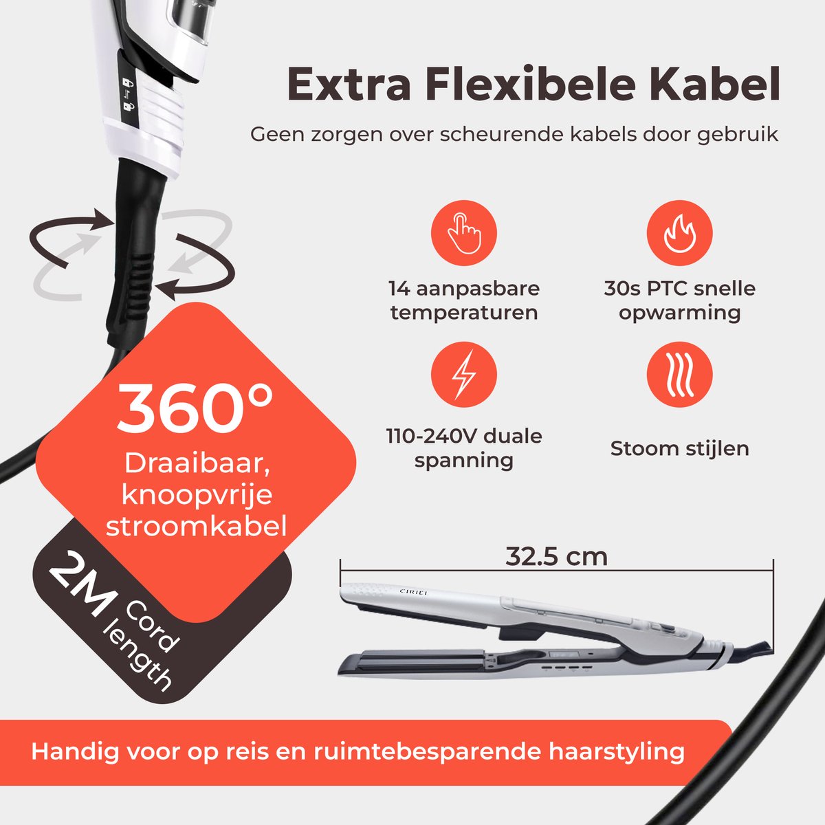CIRIEL SteamSilk™ Stoom Stijltang - Wit